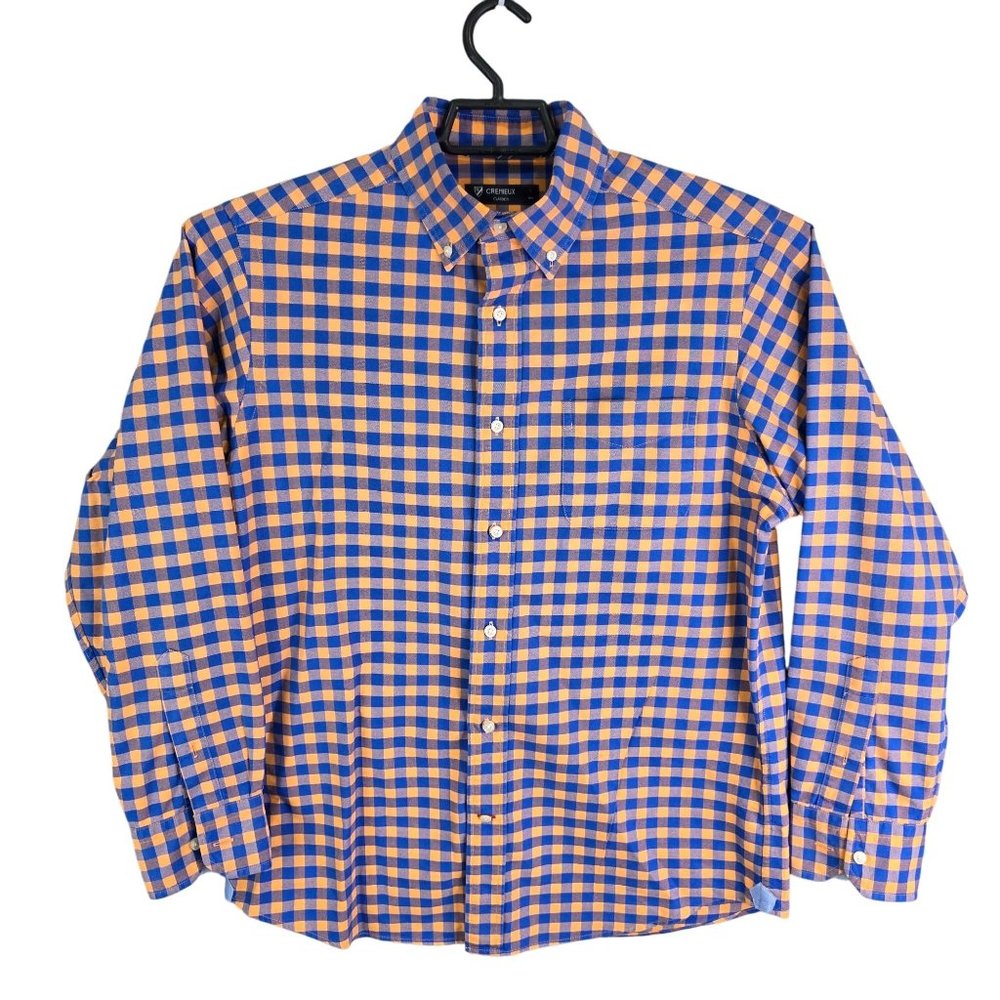 Mens Cremeux Classics Orange & Blue Checkered Shirt Button Down Cotton Size M